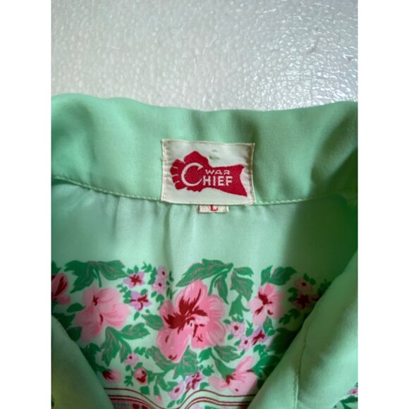 Vintage War Chief Floral Green Pink Long Sleeve Shirt top blouse Size Large Boho - Picture 3 of 3